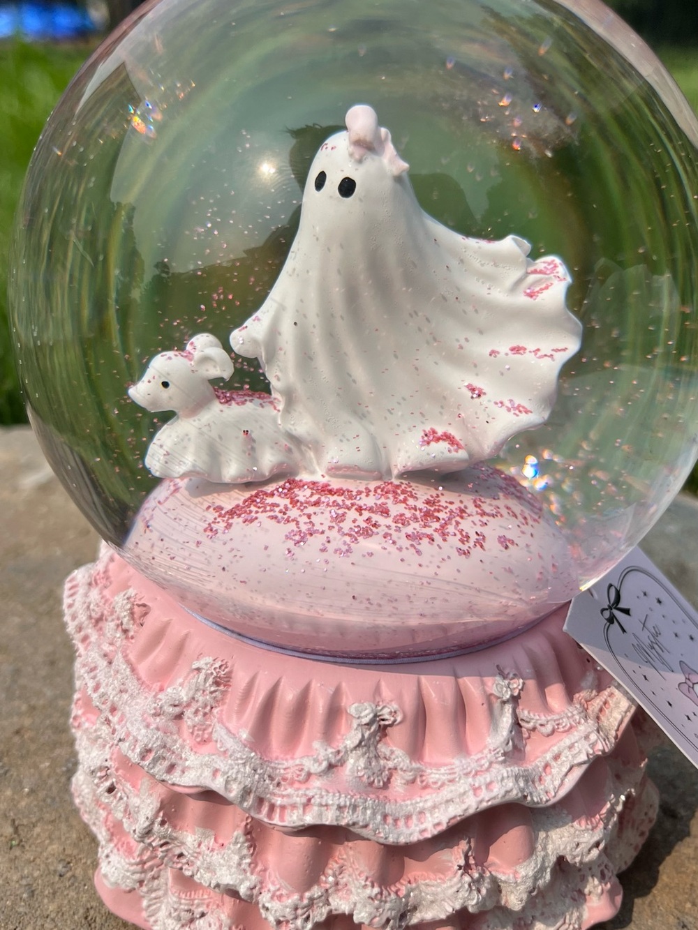 Pink Ghost & Teddy Snow Globe